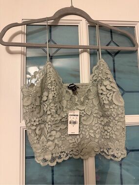 Express Floral Lace Cropped Cami in Sage